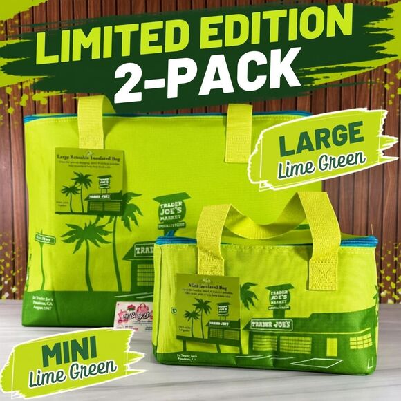 Trader Joe's Handbags - Trader Joe's LARGE & MINI Insulated LIME GREEN Bags (Brand New - Set of 2)